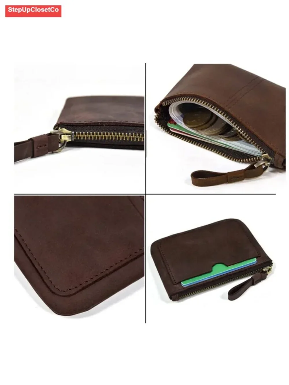 Genuine Leather Coin Purse Pouch Wallet with Zipper Handle